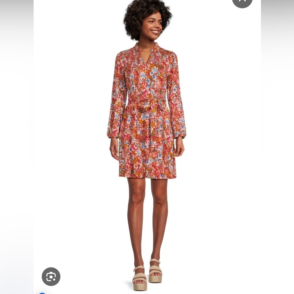 Time and Tru Women's Smocked Neck Mini Dress with Long Sleeves, Sizes XXL - 20